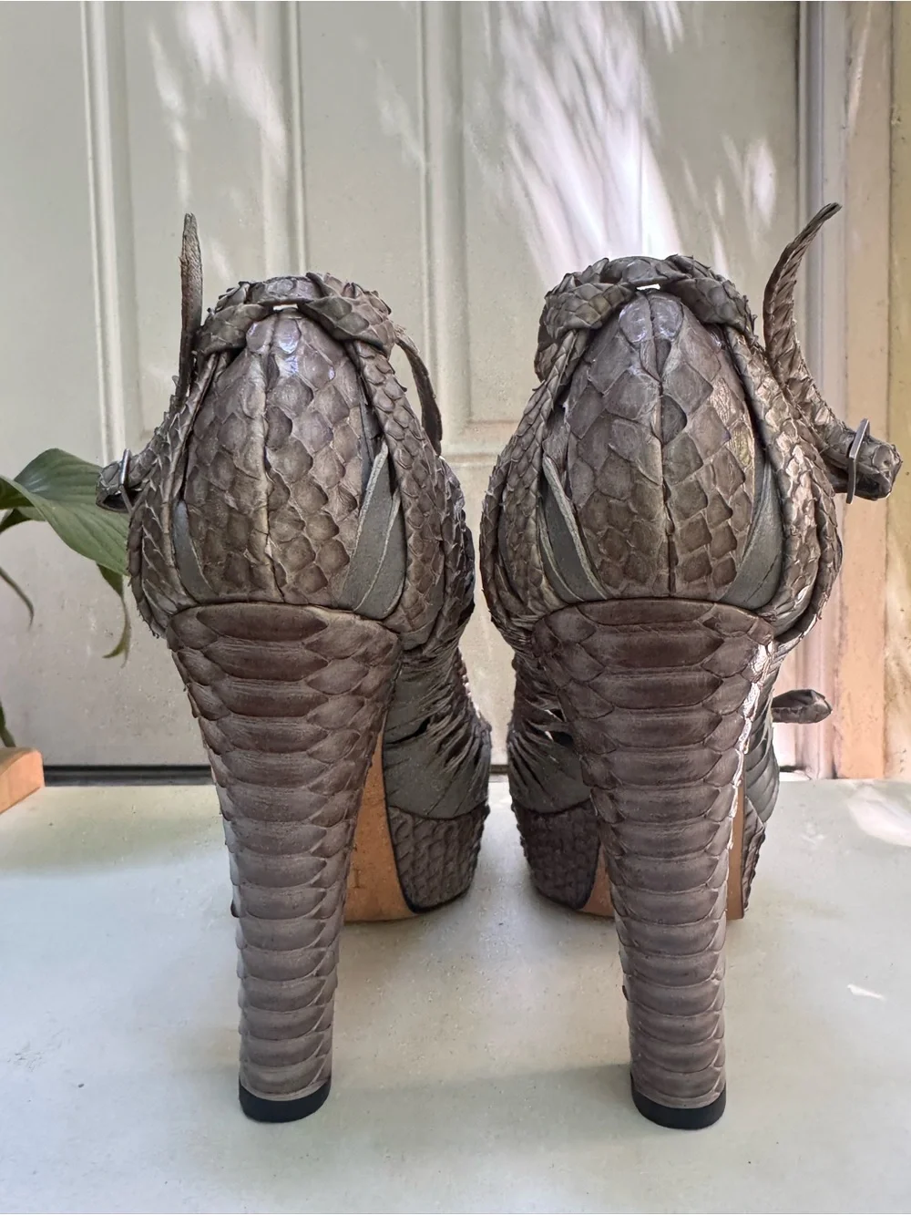 Dior Gray Woven Leather Platform Pumps with Ankle Strap